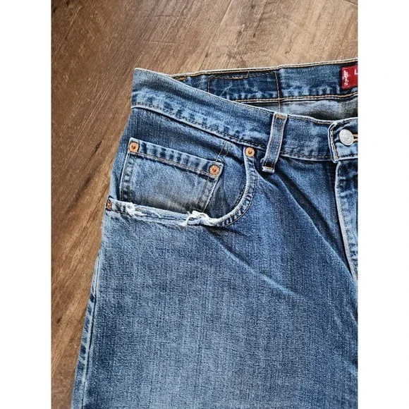 LEVI'S 569 Straight Leg High Rise Dark Wash Blue Denim Jeans Men's Size 34W 30L - Picture 3 of 9